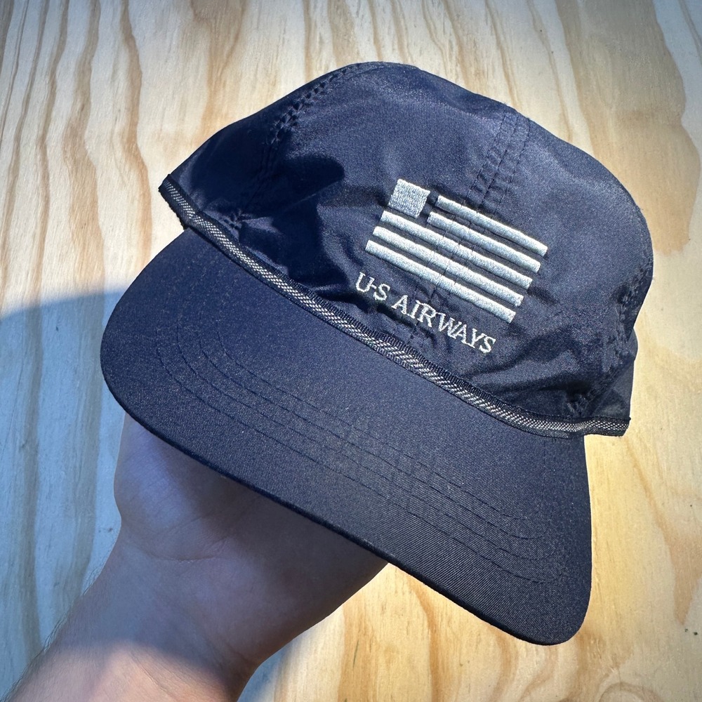 Cintas US Airways Vintage Navy Blue Nylon Snapback Aviation Hat Cap OS